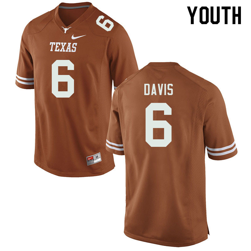 Youth #6 Ben Davis Texas Longhorns College Football Jerseys Sale-Orange